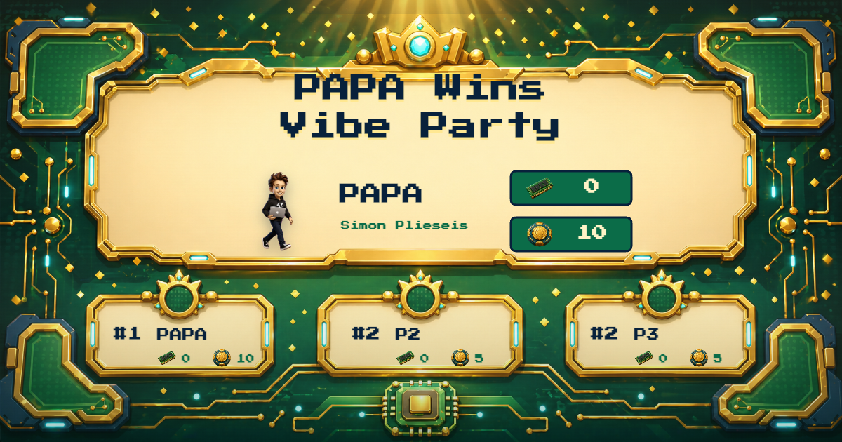 PAPA Wins Vibe Party. PAPA finished with 0 RAM sticks and 10 Tokens.